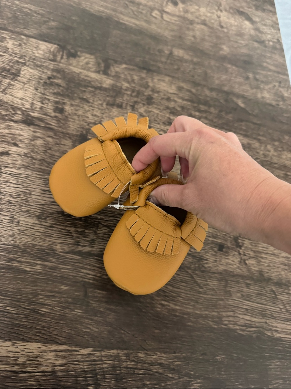 NWOT Tan Brown Baby Leather Moccasins Fringe Crib Shoes Approx Size 1-2